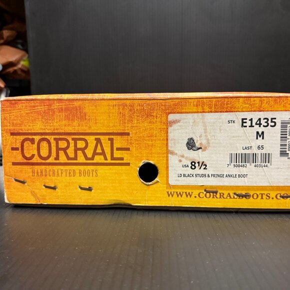 Corral E1435 LD Black Studs & Fringe Ankle Boots Bootie - NEW - Picture 4 of 9